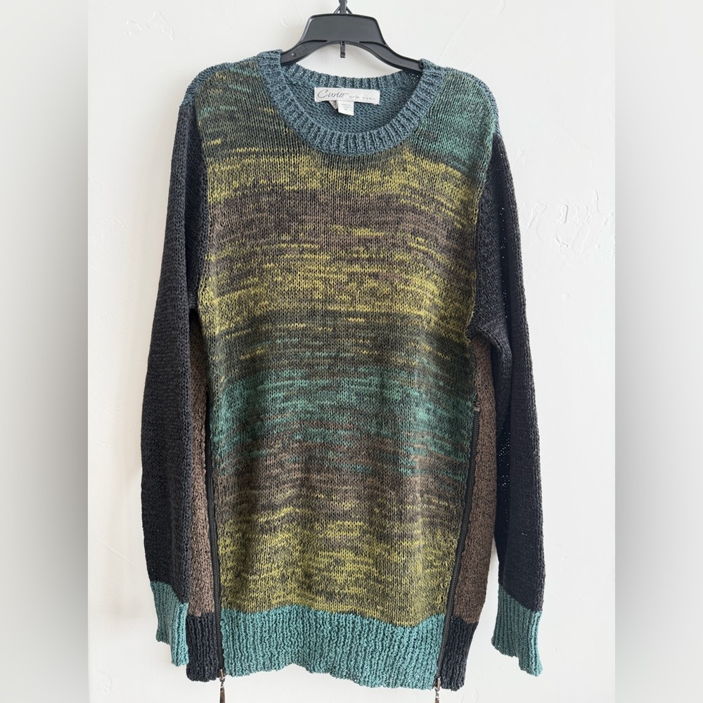 Artsy Multicolor Knit Tunic Sweater w/ Side Zips | Size M
